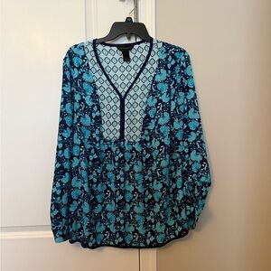 Investments Blue Floral V-Neck Tunic with Patterned Yoke